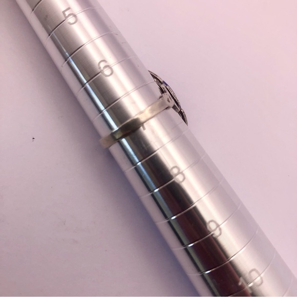 [vintage] Sterling Silver Vibrant Blue Gemstone Art Deco Ring - Size 7 - Picture 8 of 9